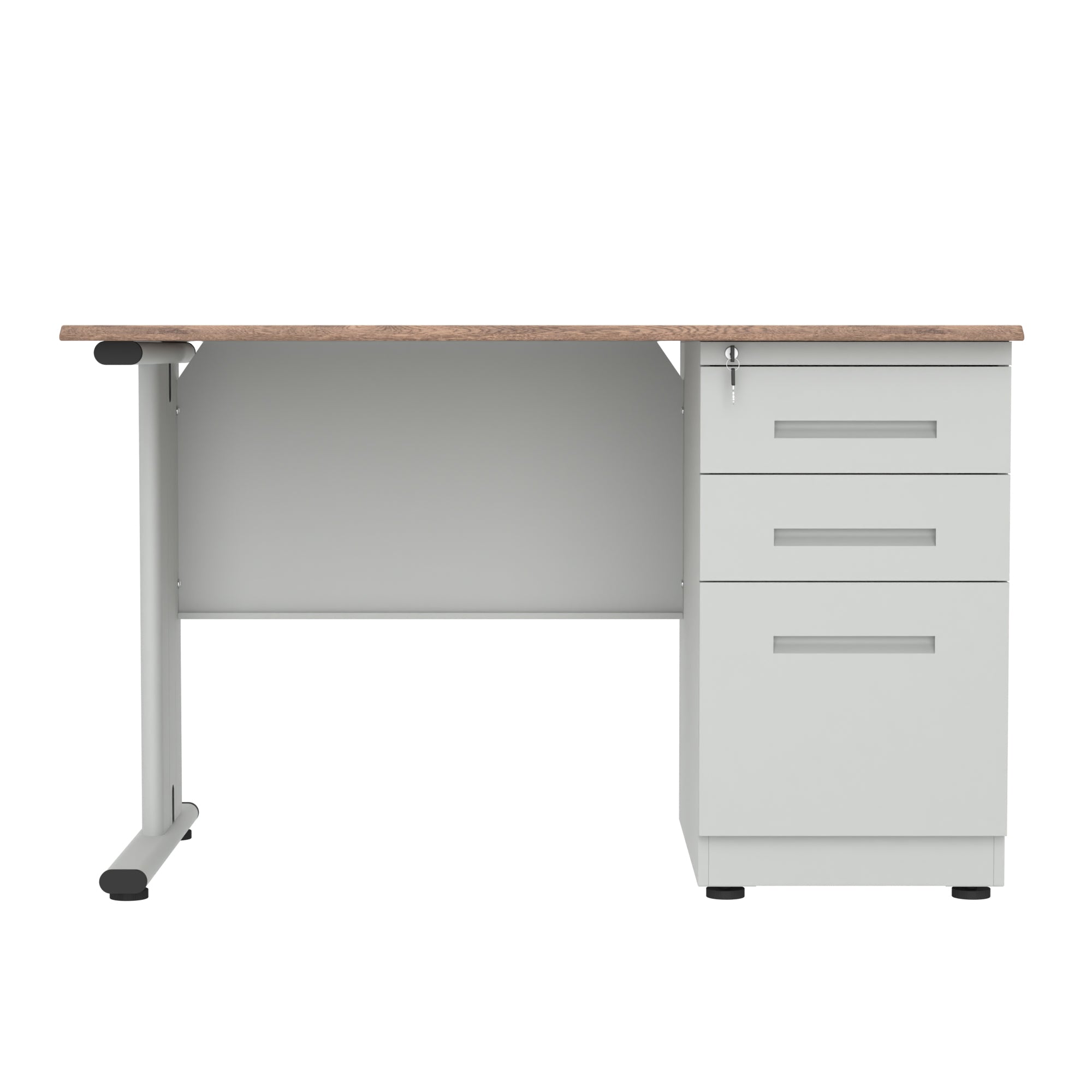 ESCRITORIO IOFFICE, ACERO, TABLERO MFC, GRIS CLARO Y TOP CAFE, 3 GAVETAS, 1 CERRADURA 2 LLAVES