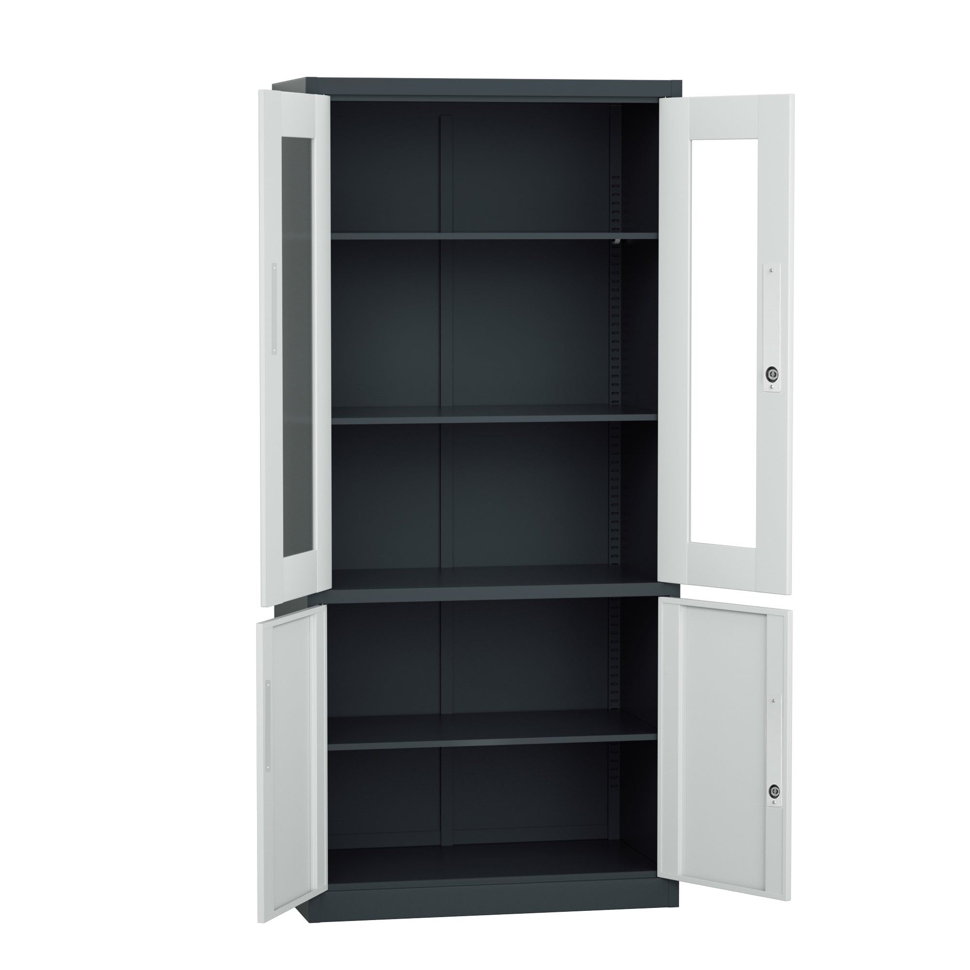 ARMARIO IOFFICE ARCHIVADOR 2 PUERTAS DE VIDRIO, ACERO,GRIS CLARO Y NEGRO, AJUSTABLES,185x90x40cm