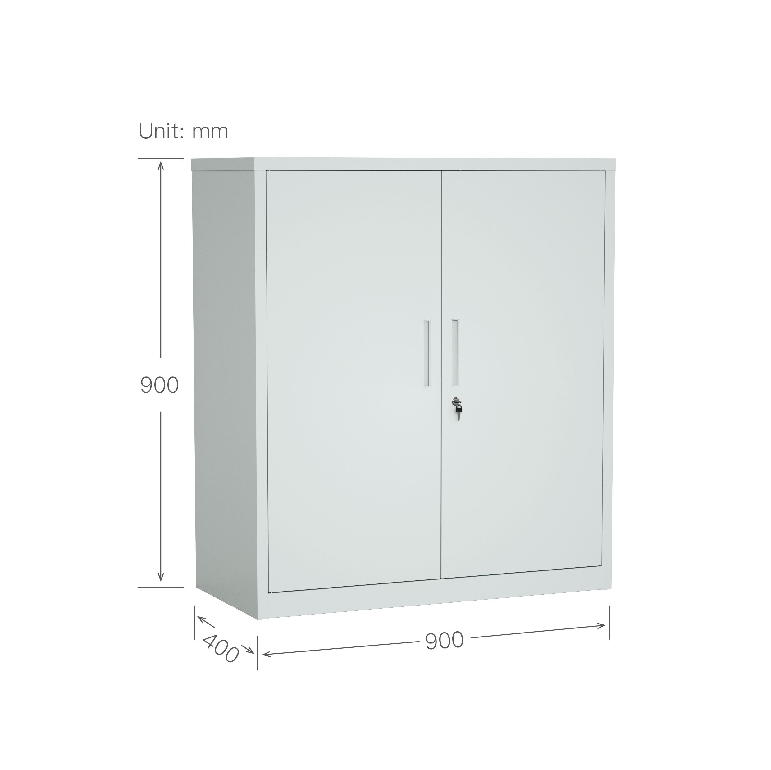 ARMARIO IOFFICE ARCHIVADOR DE 2 PUERTAS DE ACERO, 2 ESTANTES AJUSTABLE, GRIS CLARO, 90x90x40cm