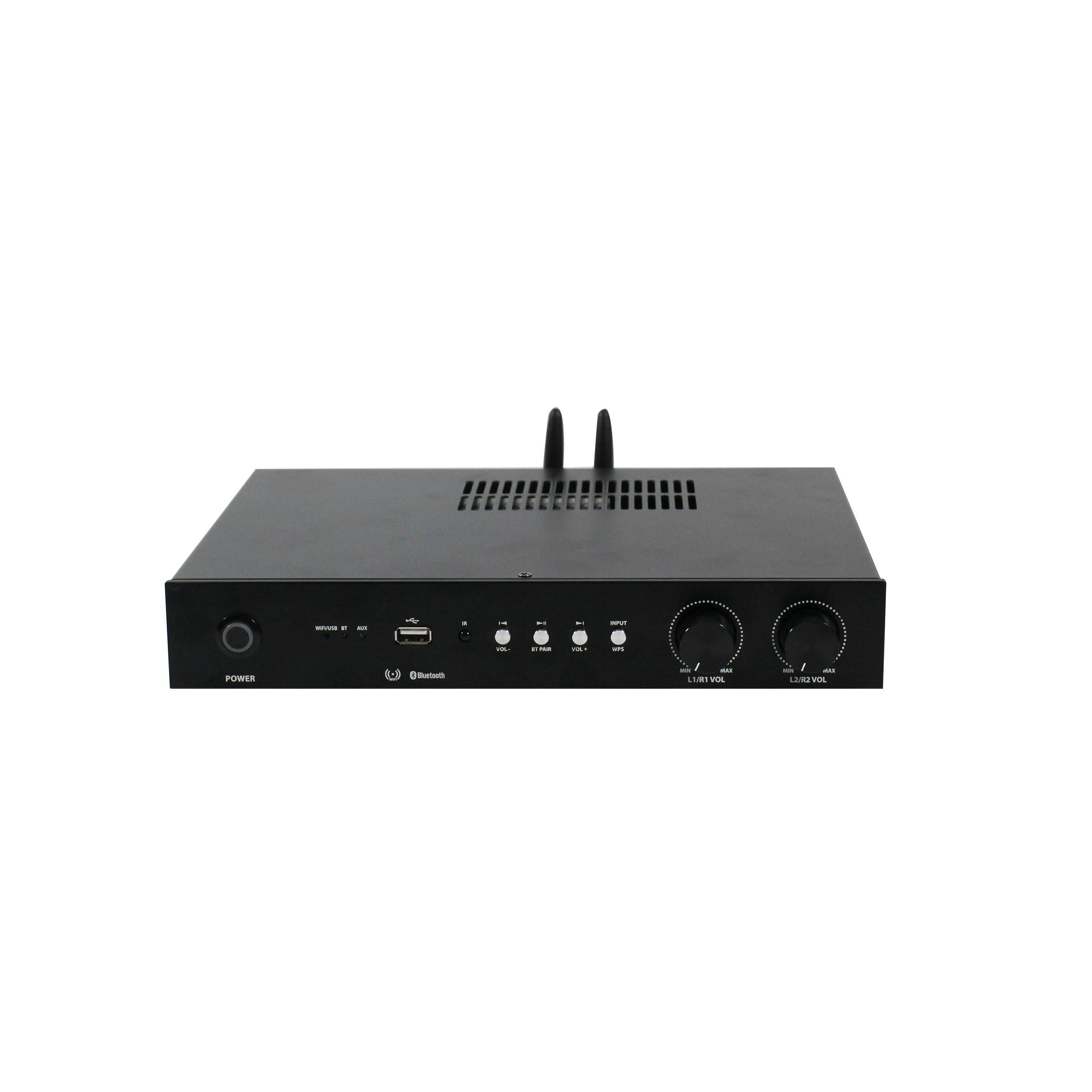AMPLIFICADOR SKAUDIO WIFI BLUETOOTH USB AUX 4 CANALES 60W A 4 OHM POR CANAL, 30W A 8OHM POR CANAL