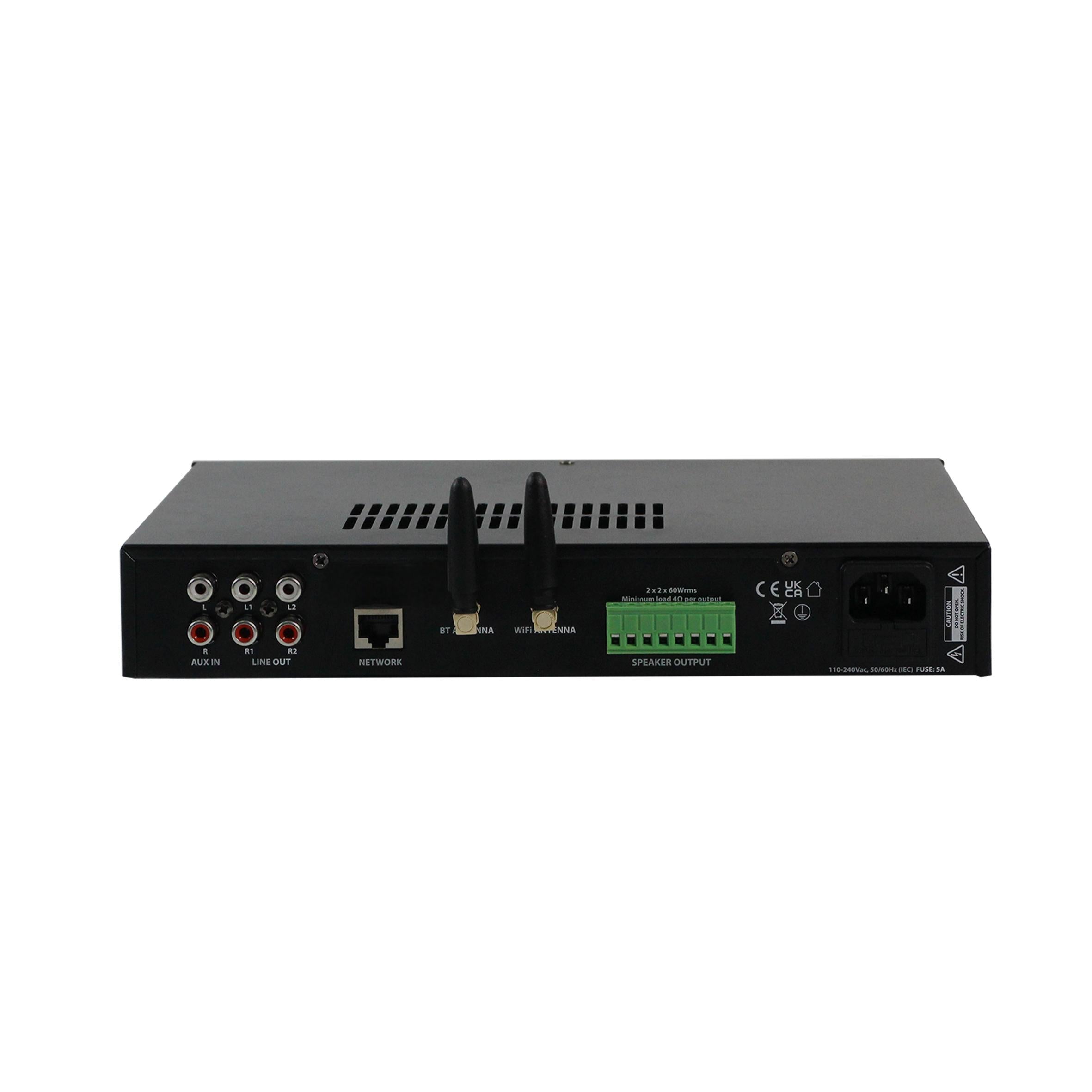 AMPLIFICADOR SKAUDIO WIFI BLUETOOTH USB AUX 4 CANALES 60W A 4 OHM POR CANAL, 30W A 8OHM POR CANAL