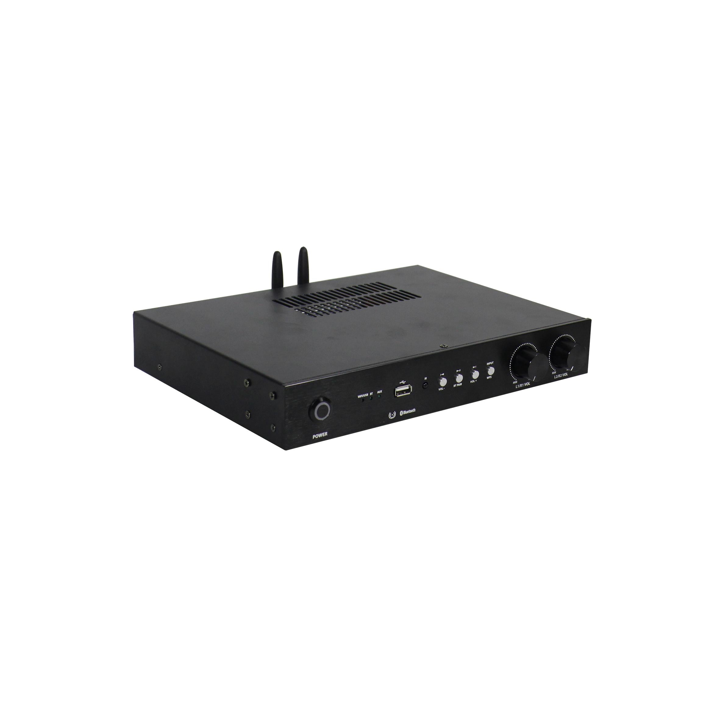 AMPLIFICADOR SKAUDIO WIFI BLUETOOTH USB AUX 4 CANALES 60W A 4 OHM POR CANAL, 30W A 8OHM POR CANAL