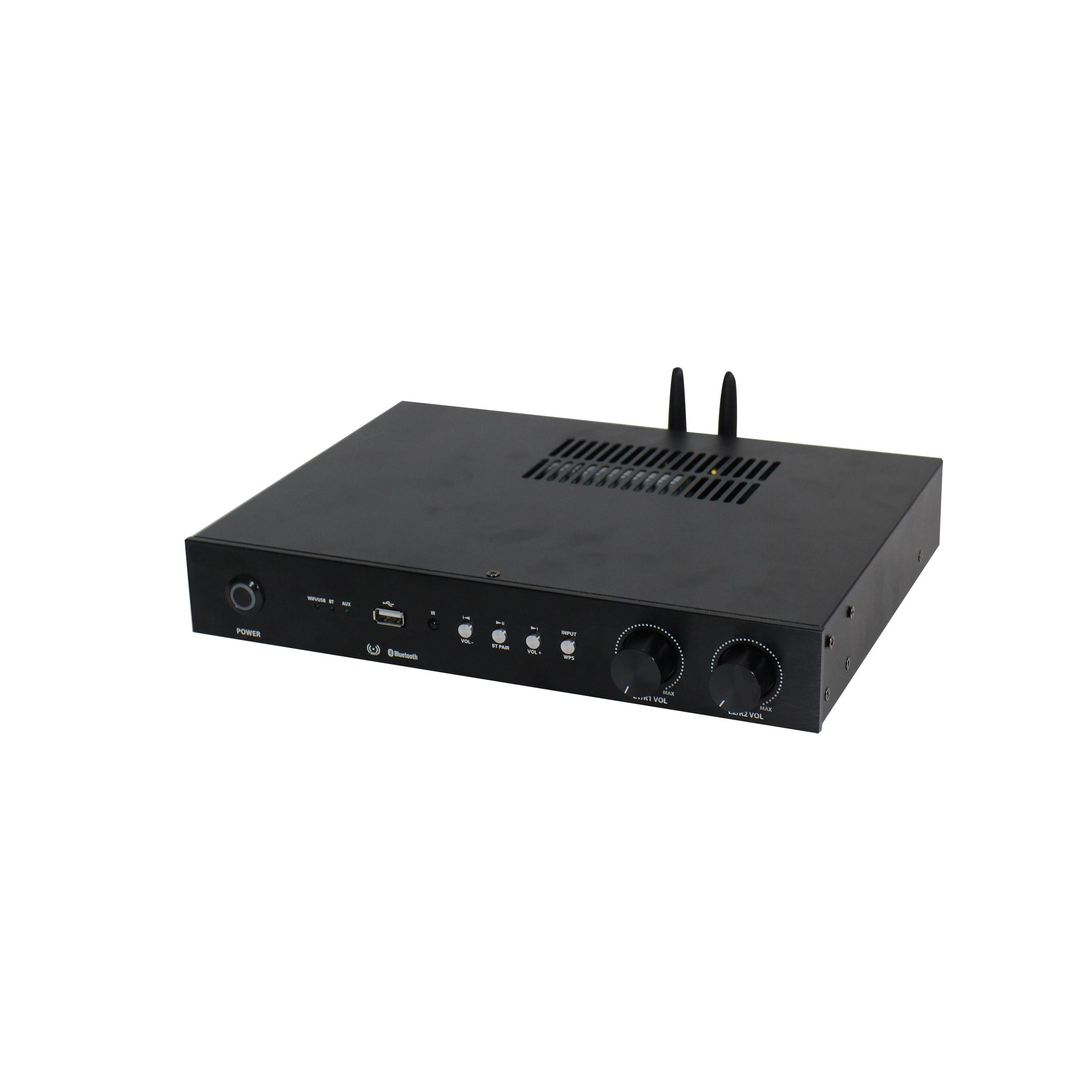 AMPLIFICADOR SKAUDIO WIFI BLUETOOTH USB AUX 4 CANALES 60W A 4 OHM POR CANAL, 30W A 8OHM POR CANAL