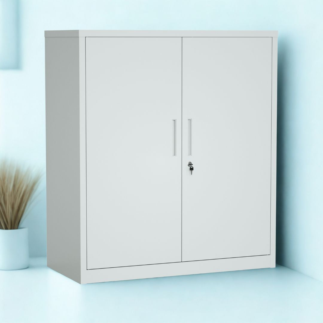 ARMARIO IOFFICE ARCHIVADOR DE 2 PUERTAS DE ACERO, 2 ESTANTES AJUSTABLE, GRIS CLARO, 90x90x40cm