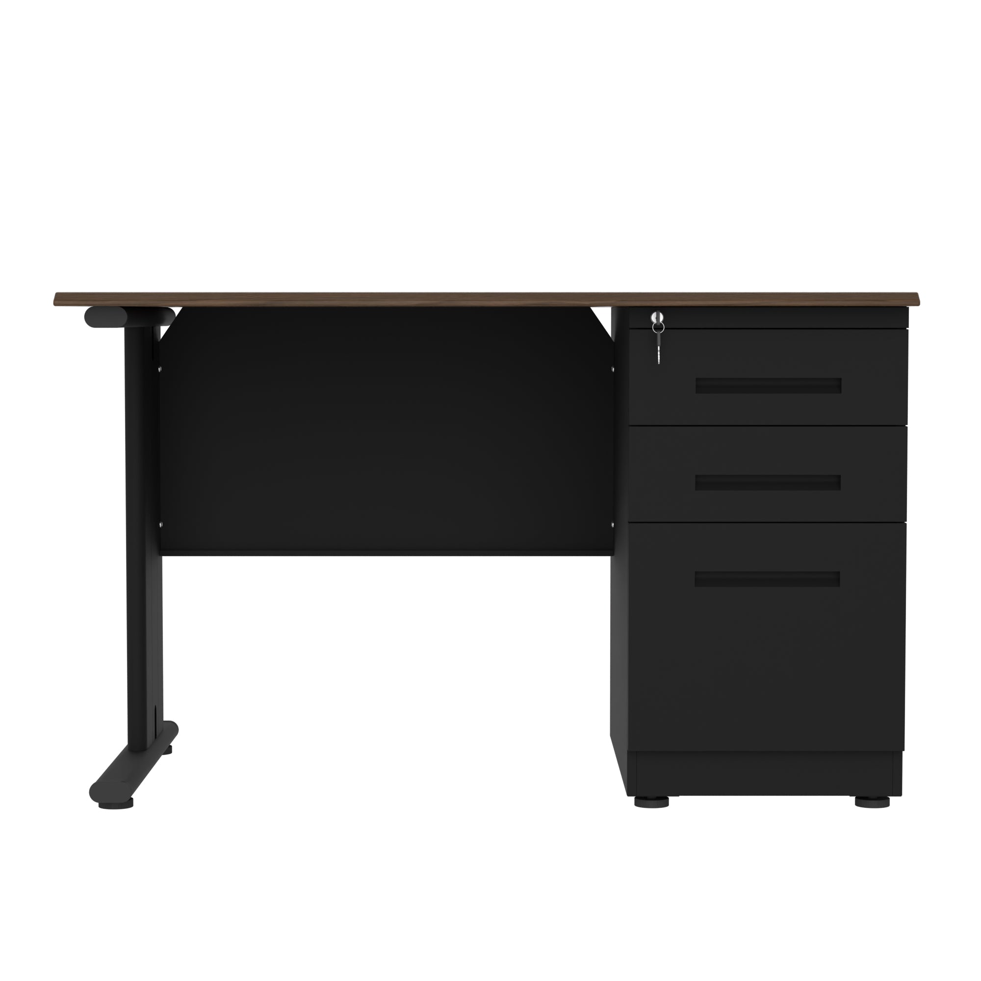 ESCRITORIO IOFFICE, ACERO, TABLERO MFC, COLOR NEGRO Y TOP CAFE, 3 GAVETAS, 1 CERRADURA 2 LLAVES