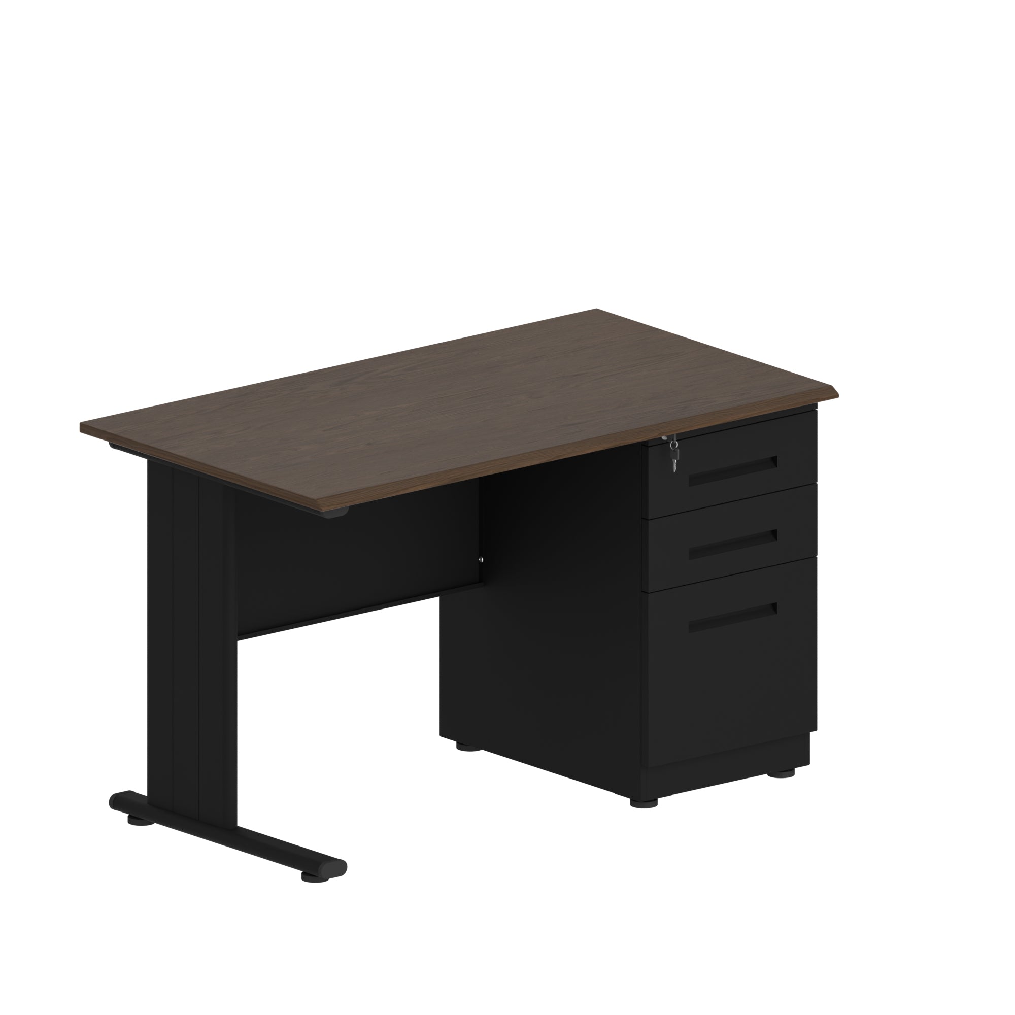 ESCRITORIO IOFFICE, ACERO, TABLERO MFC, COLOR NEGRO Y TOP CAFE, 3 GAVETAS, 1 CERRADURA 2 LLAVES