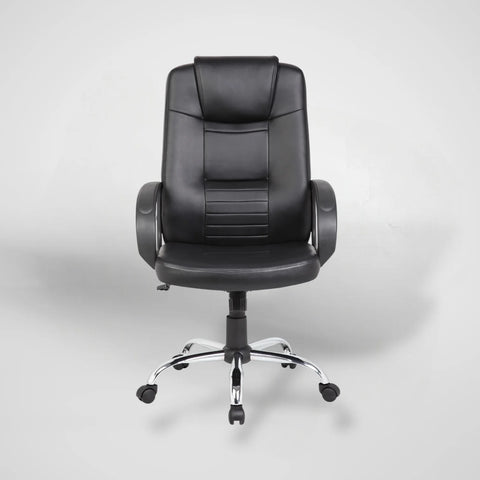 Silla SIT Gerencial, respaldar alto, piel sintética, base cromada. Color: Negro. Peso: 250Lbs.