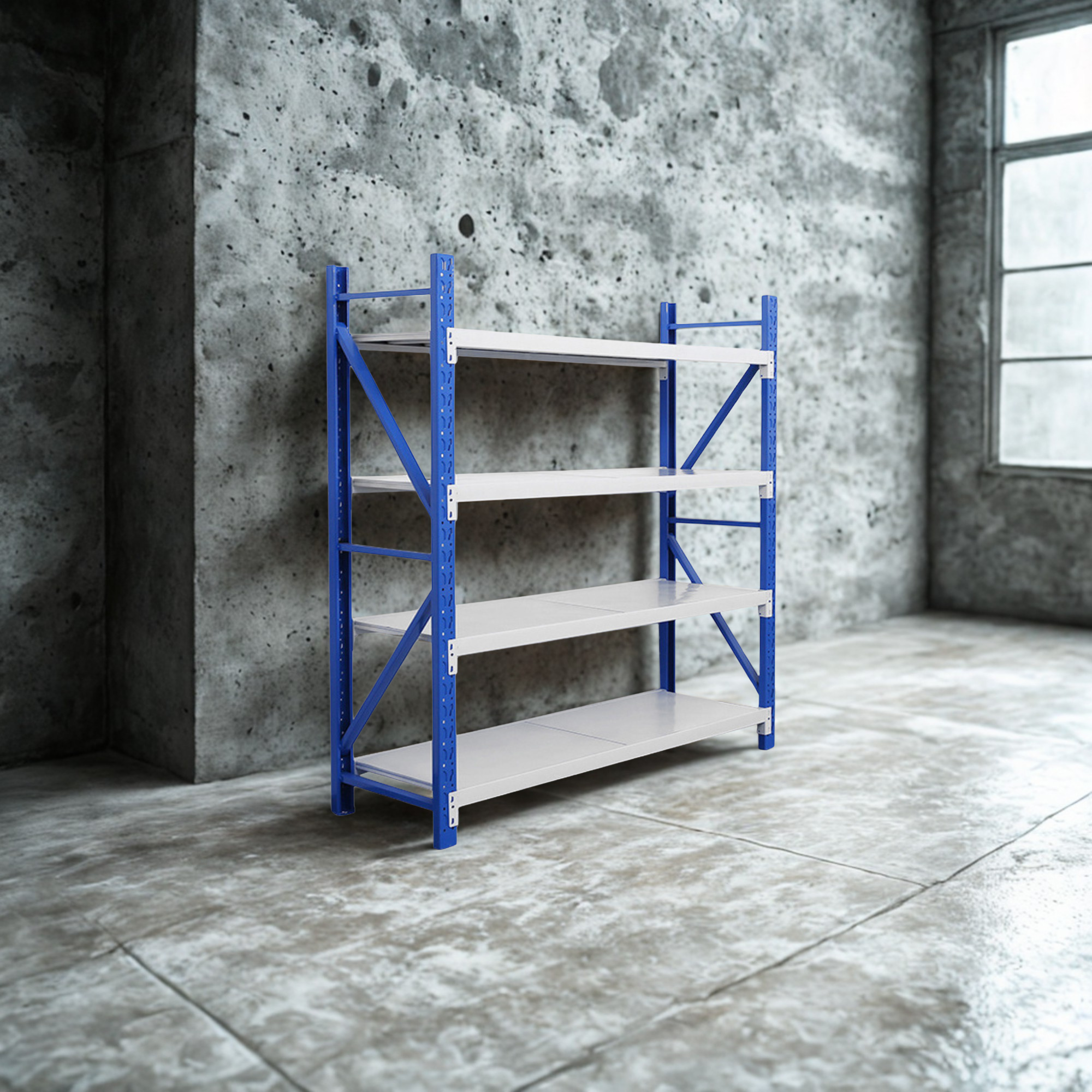 ESTANTE IOFFICE DE ALMACENAMIENTO DE ACERO COLOR BLANCO Y AZUL, 300 KG POR SOPORTE, 200x200x60cm