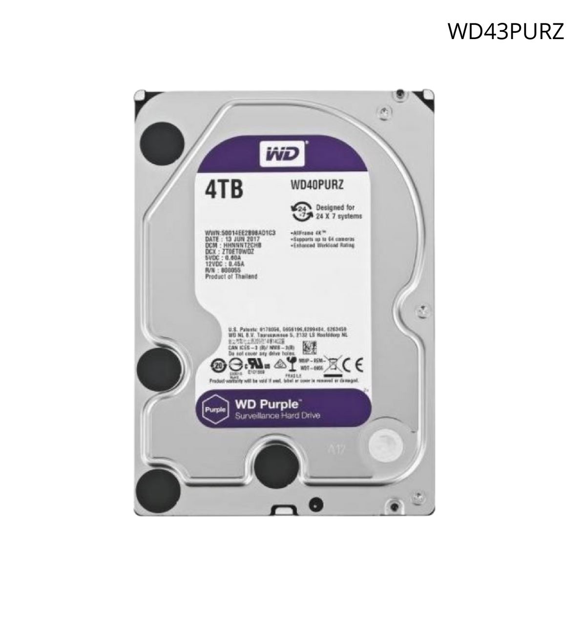 Disco Duro WD de 4 TB, Optimizado para Soluciones de Videovigilancia,