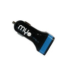 Cargador MYO USB para Carro / 2.4AMP / Negro y Azul.