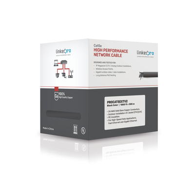 Cable UTP Cat5E Linkedpro / Color Negro / Exterior / Certificado 100% Cobre UL.